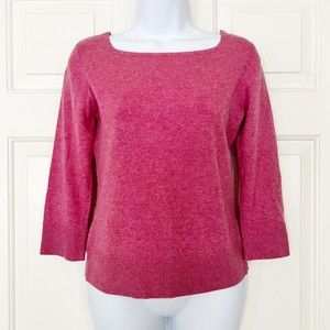Bloomingdales 100% Cashmere Sweater Pink Square Neck 3/4 Sleeve Womens Sz S